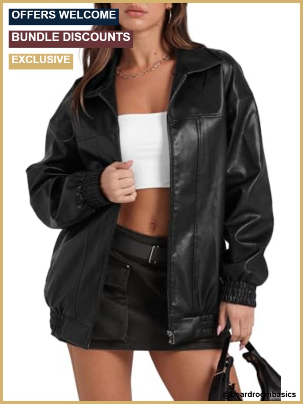 Faux Leather Oversized Motorcycle Bomber Jacket Women Long Sleeve Y2K Coat